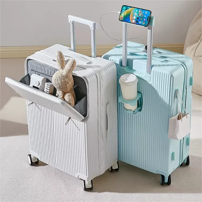 20 inch luggage bag travel suitcase luggage carry-ons luggage with usb charger and cup holder carry-ons lightweight travel bag