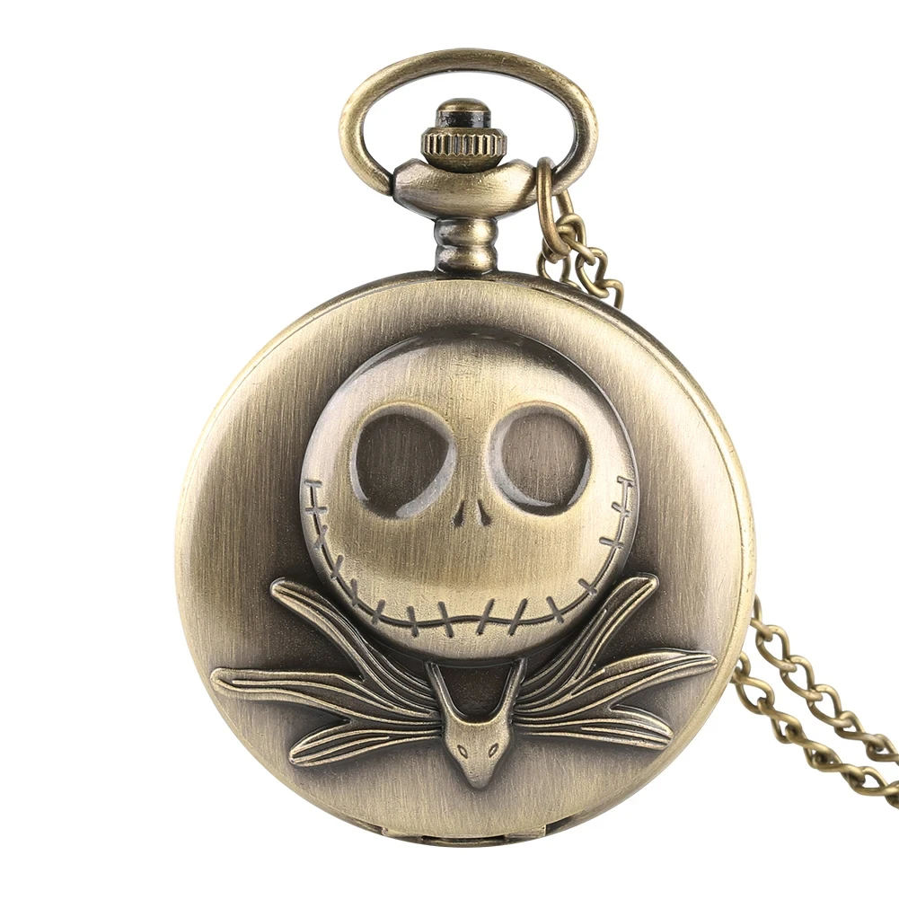 Halloween Gift Jack Skellington Necklace Pendant Retro Gothic Tim Burton The Nightmare Before Christmas Pocket Watch for Men Kid
