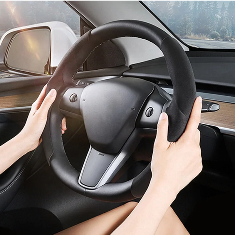 Роскошный Универсальный чехол на руль из углеродного волокна Кожаная замшевая отделка противоскользящая автомобильная ручка аксессуары для интерьера оптом
