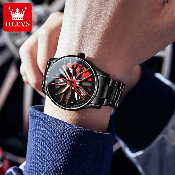 stereoscopic hollow dial olevs 9937 mens wrist watch car rim wheel hub steering automatic watch cool watches for motorcycle man