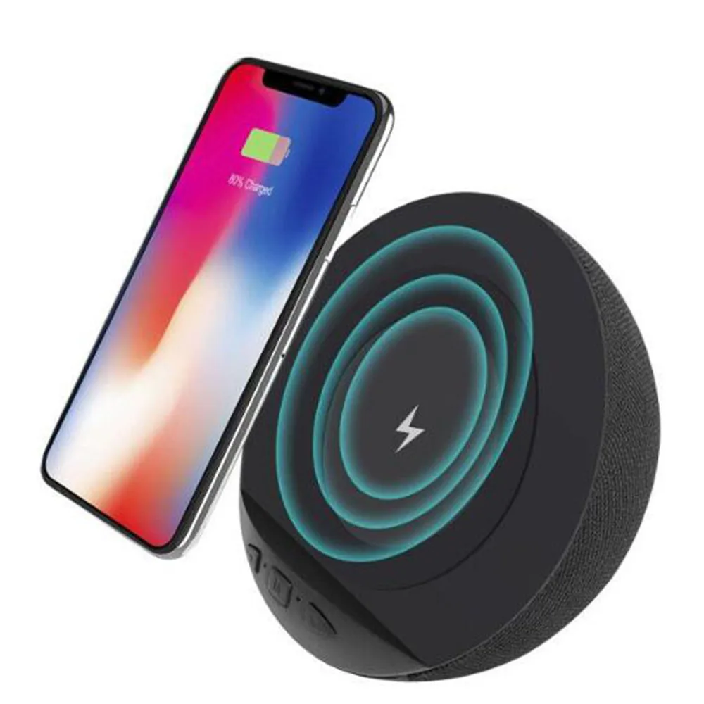 Quality Wireless Charger Mini Portable Music Player Fabric Stereo Bass Cell Phone Docking Bluetooth Speaker