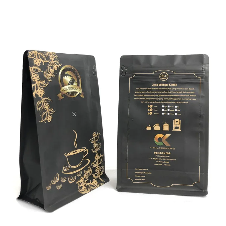 custom flat bottom coffee bean bag packaging kraft coffee bag kraft paper black coffee bag with valve