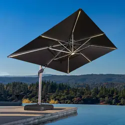 Outdoor Leisure Garden Aluminium Umbrellas Solar Light  Heavy Duty Parasol Rectangle Cantilever Roman Patio Umbrellas