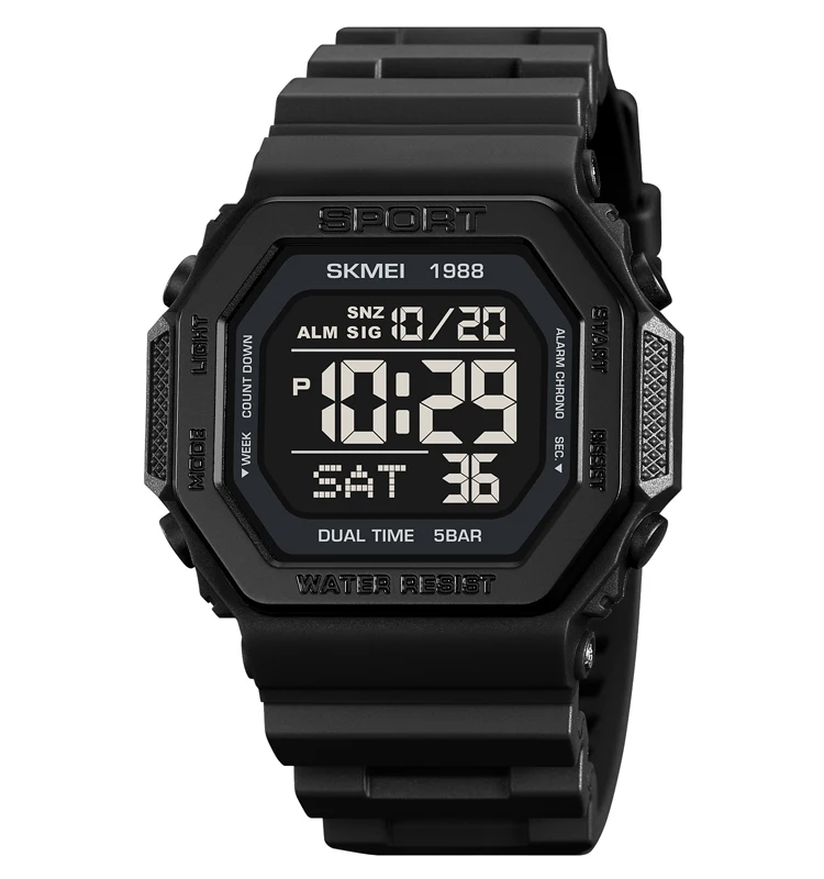 Fashion Digital Wristwatch Men Skmei 1988 Waterproof 50 Meters Black Army Green Watch