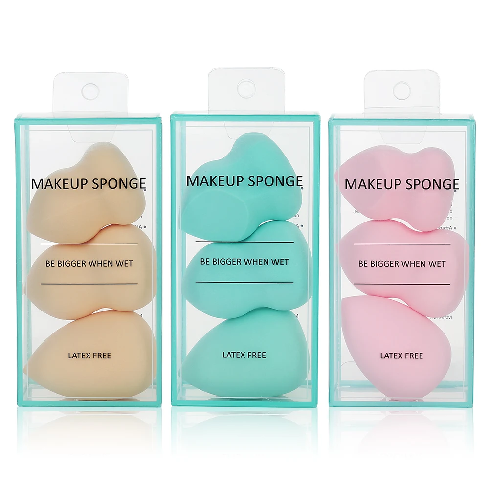Valentine 3pcs Professional colorful Makeup Sponge wet&dry use Pink Egg Shape Latex Free get bigger Beauty Makeup Blender Set