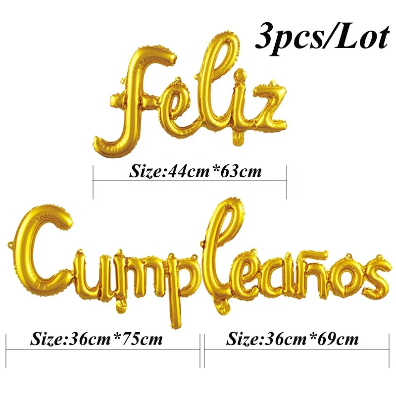 RTS Peru Mexico 16' Rose Gold Colorful Foil Happy Birthday Spanish Conjoined Feliz Cumpleanos Balloon Set for Party Decoration