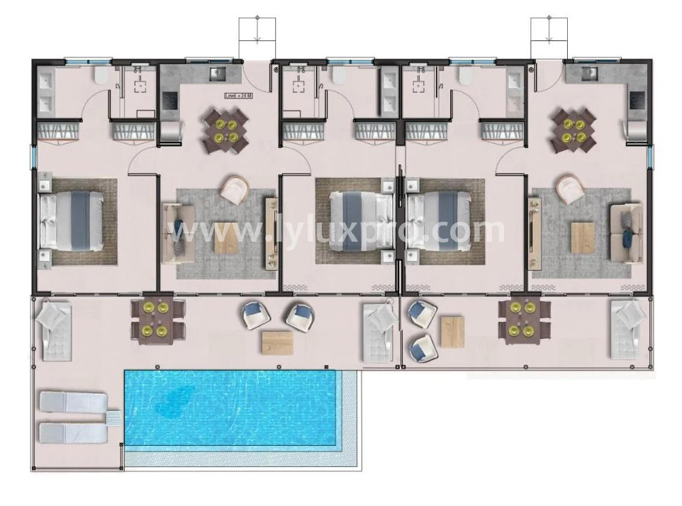 Easy assembly single storey hotel building prefabricated beach resorts villa, luxury room built on the mountain