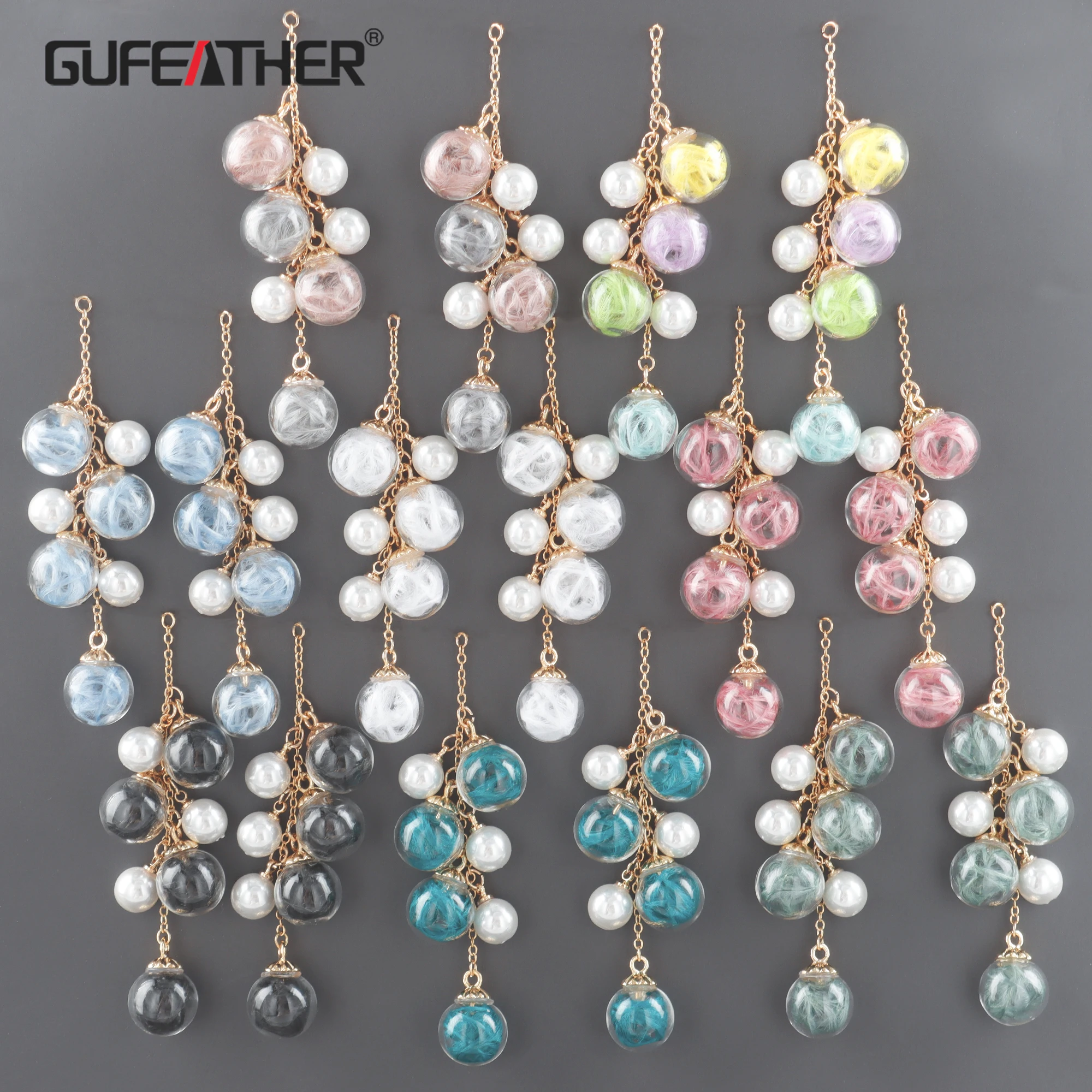 M1081  glass beads,pearls,feathers,pass REACH,nickel free,18k gold plated,jewelry making,diy pendants earring,2pcs/lot