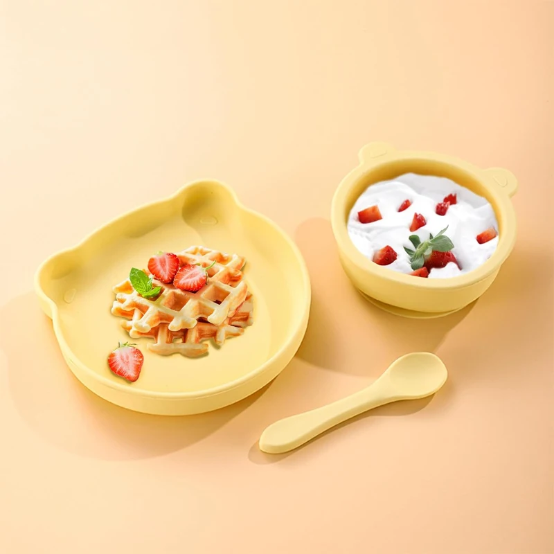 Wholesale Baby Feeding Set 5-Piece Silicone Bear Cartoon Design Dinnerware Sets Food Grade for Kitchen Use