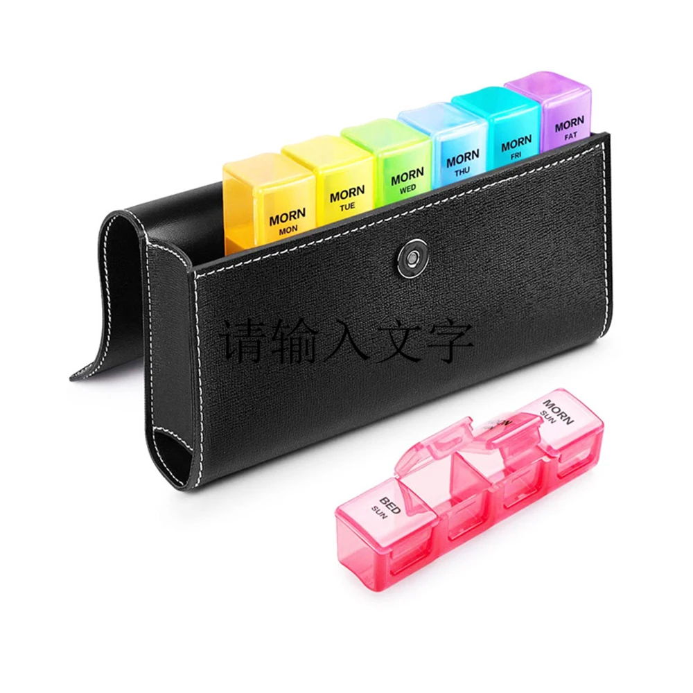 7 Days Stock Plastic Pill Case Organizer Pill Box 28 Compartments Leather Pill Box