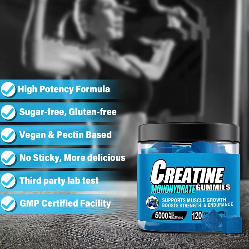 Private Label Pre Workout Supplement Creatine Monohydrate Gummy Infused Creatine Gummies in 120
