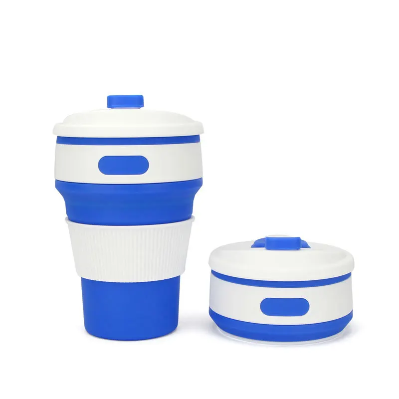 350ml silicone portable multifunctional outdoor folding travel cup with lid Silicone Drinking Collapsible Coffee Cup