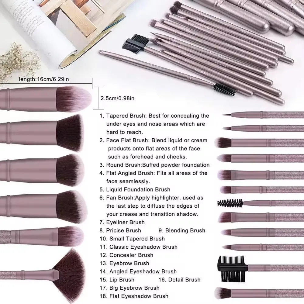 High Quality Full Size Makeup Brushes Kits Custom Brand Logo Professional BS MALL Makeup Brush Set 18 Pieces