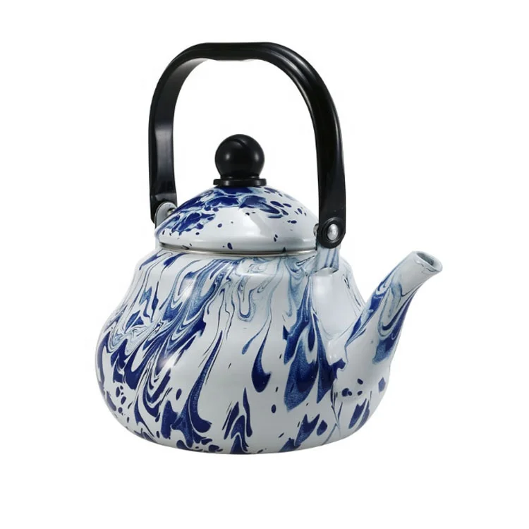 Оптовая продажа, индивидуальная наклейка, кофейные эмалевые чайники в турецком стиле с ажурной ручкой