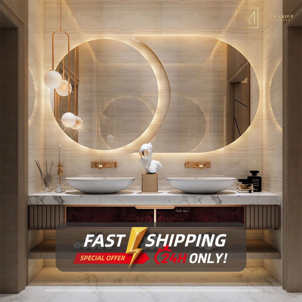 Goodway круглые овальные светодиодные лампы 24x24 дюйма для гардероба, солнечной комнаты, сенсорный светодиодный зеркальный аккумулятор, косметическое светодиодное зеркало тройного сложения с подсветкой