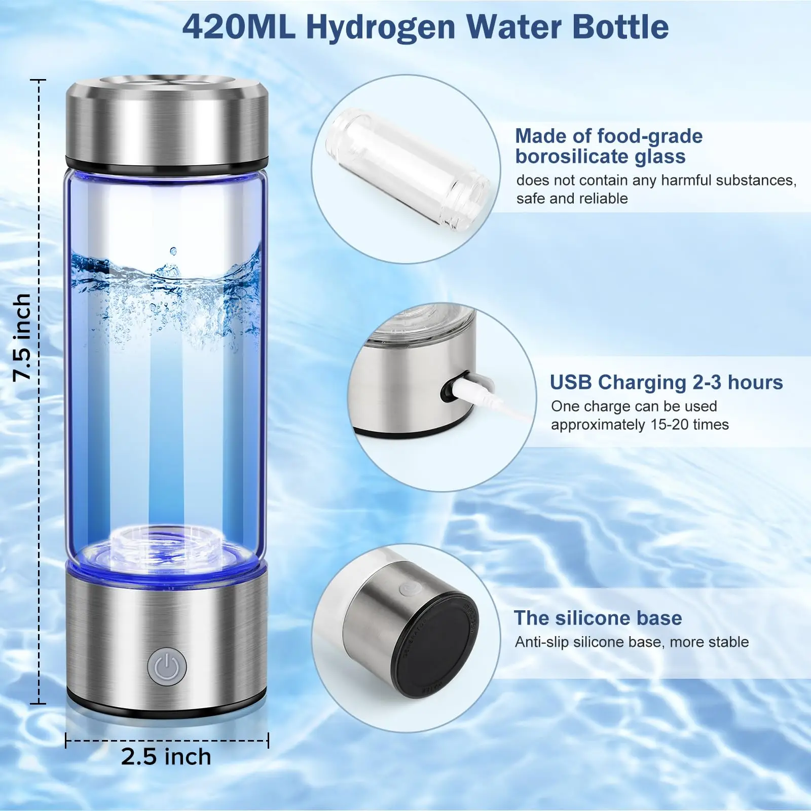 2 in 1 Electric water filter Hydrogen water Generator water bottle Ionizer Maker Hydrogen-Rich Antioxidants ORP Hydrogen bottle