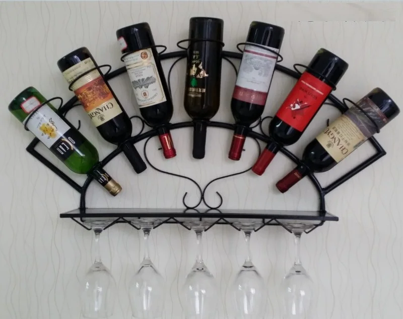 Bar European-style wall hanging creative minimalist wall hanging decorative ornaments display wrought iron wine rack wine bottle