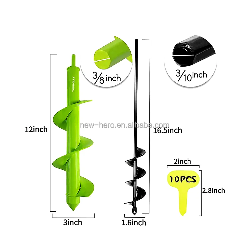 2 PC Garden Planter Spiral Drill Bit Set Flower Bulb Auger Farm Yard Gardening Seeding Bedding Plant Hole Digger Digging Tools