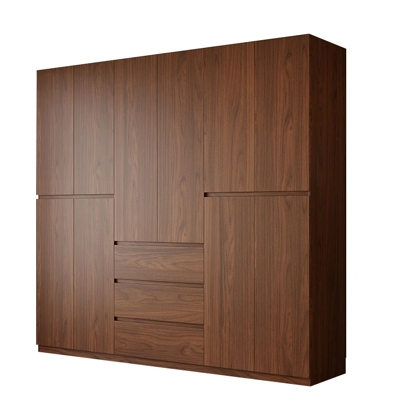 Modern Design Custom All Solid Wood Closet Walnut Color Sectional Four Six Door Oak Panel Core Cabinet Hotel New Home Bedroom