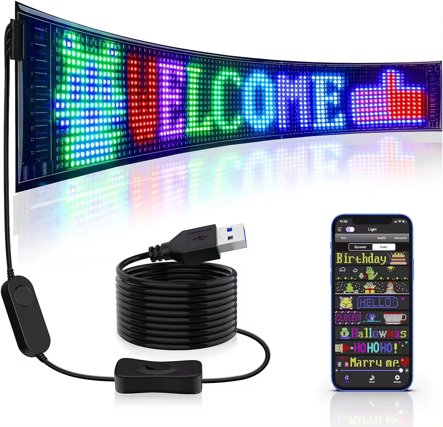 Китай настроить светодиодный гибкий дисплей Signage панель RGB Программируемый USB пиксель мягкий анимированный рекламный экран