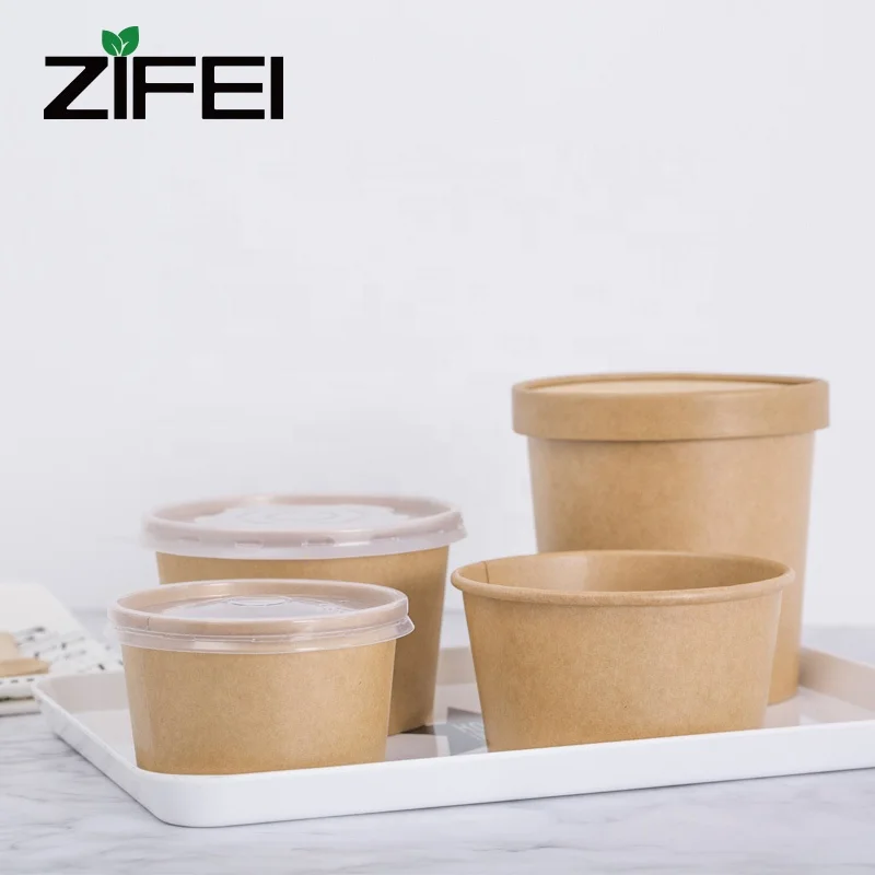 Разовая безопасная миска для супа из крафтовой бумаги с покрытием PLA, 1000 мл