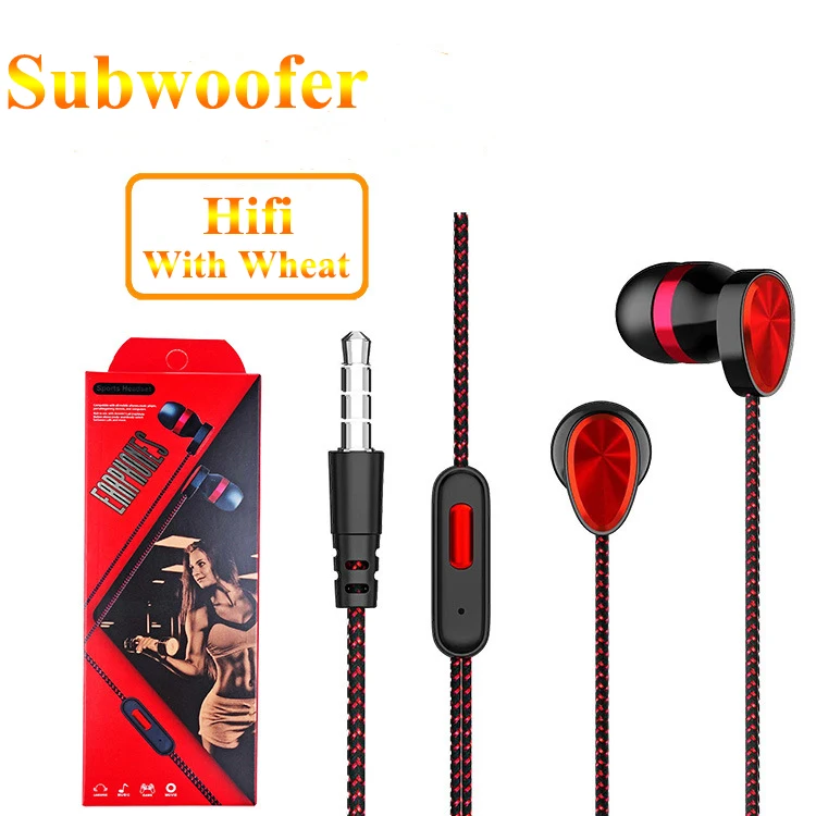 1.2M handsfree stereo subwoofer 3.5mm jack Hifi wheat gaming in-ear wired earphones headphones for iphone android earphone