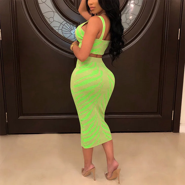 2020 Новое поступление Летняя женская сексуальная элегантная одежда облегающая трендовая Дамская галстук-краска комплект из двух предметов юбка