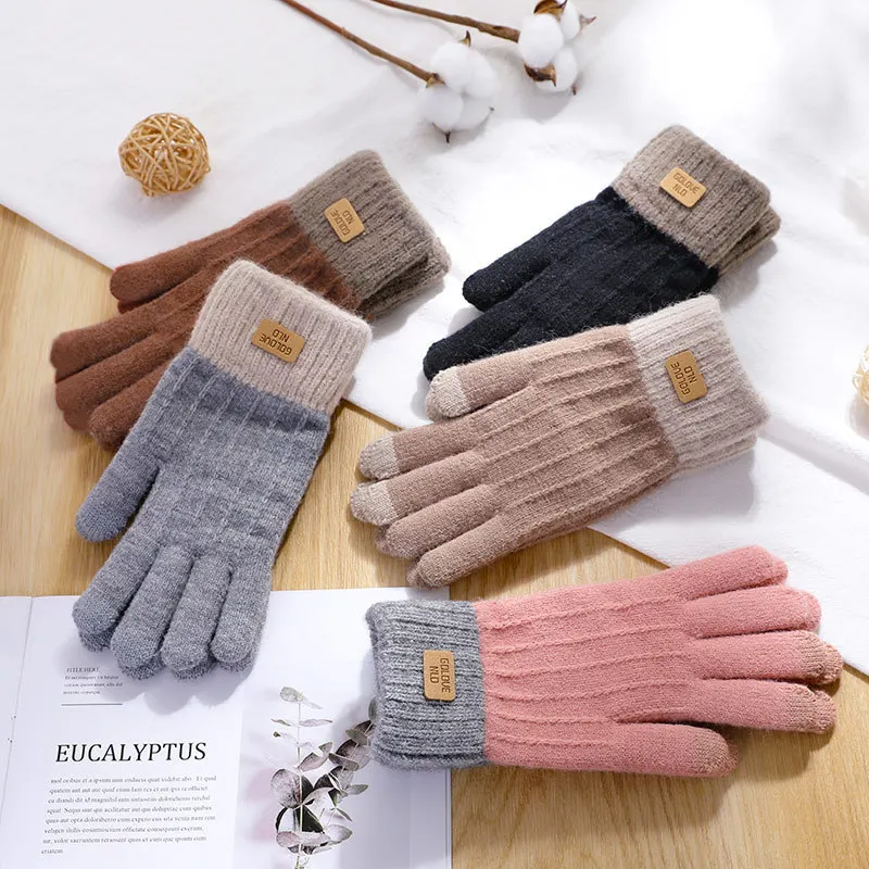 Winter wholesale knitted jacquard touch screen warm men and women outdoor ski riding winter gloves