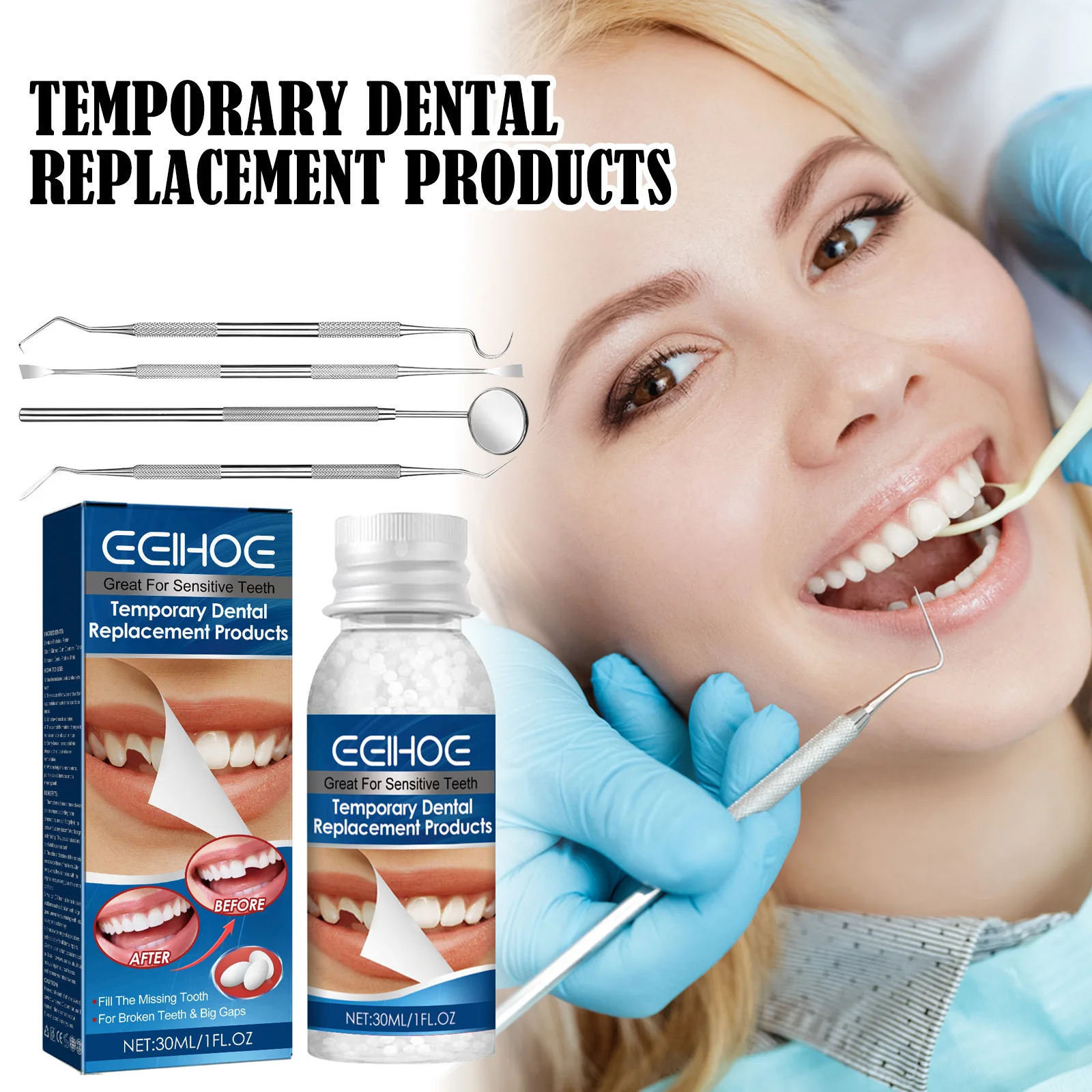 EELHOE False Teeth Solid Glue Teeth Dental Filling Temporary Tooth Repair Kit