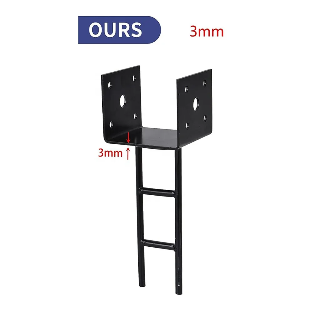 U Shape Post Anchor Metal Black Post Base for Concrete Pergola Deck Post Bracket