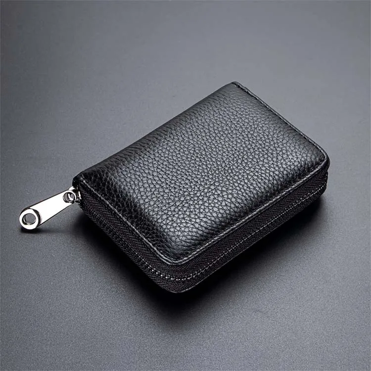 Genuine Leather Credit Card Holder Wallet RFID Blocking Secure Card Case ID Case Organizer Zipper Wallet