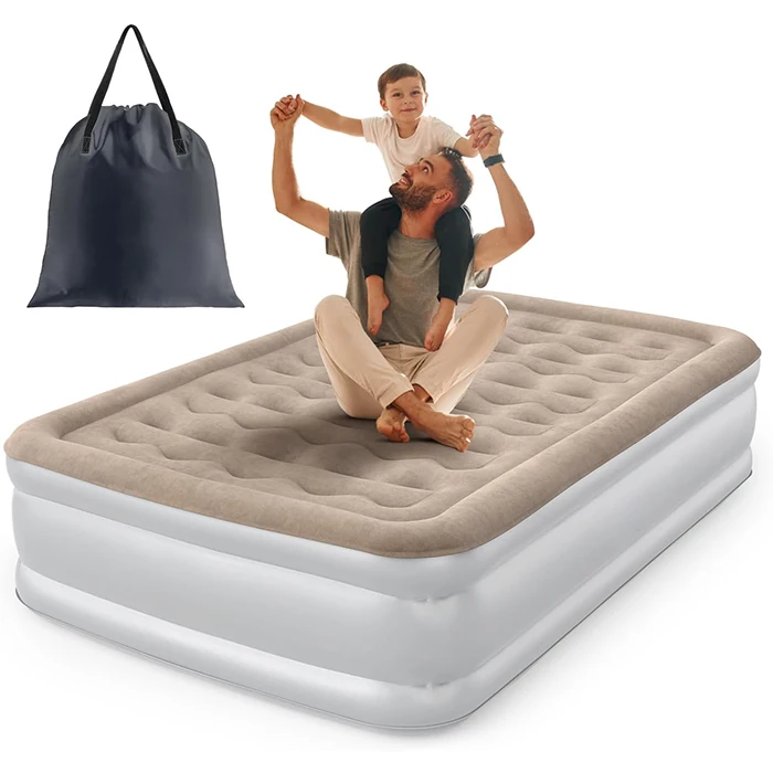 Factory Promotion Flocked Inflatable Air Mattress Bed With Built-In Pump Air Mattress