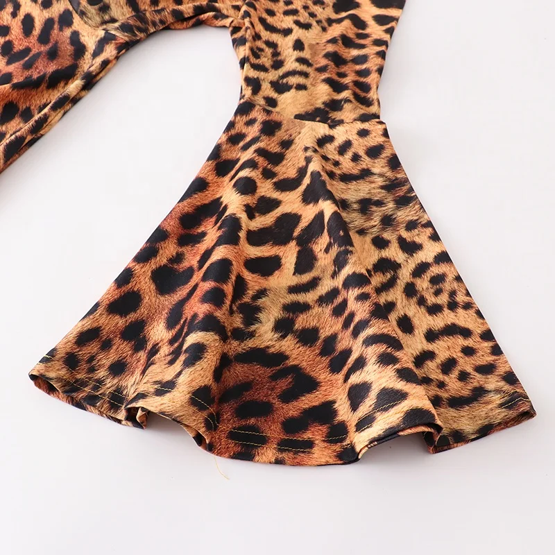 Girlymax 2022 Fall Wild Cheetah Long ruffle sleeve bell-bottomed pants boutique girls outfit