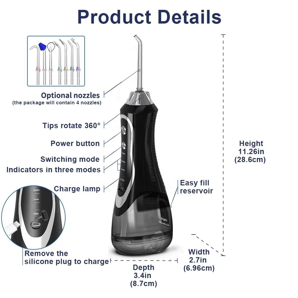 300ml Water Flosser Set for Travel Cordless Electric Irrigator Water Pick Flosser Dental Teeth Cleaner Waterpick