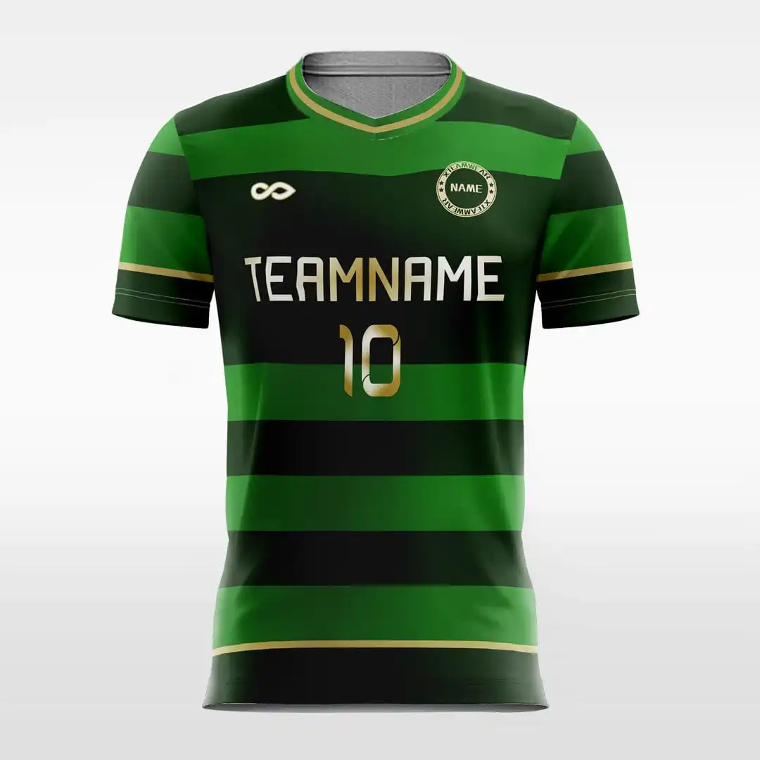 High Quality Black Green Any Colour Stripe Jersey Uniform100% Polyester Club Soccer Uniform Football Shirts