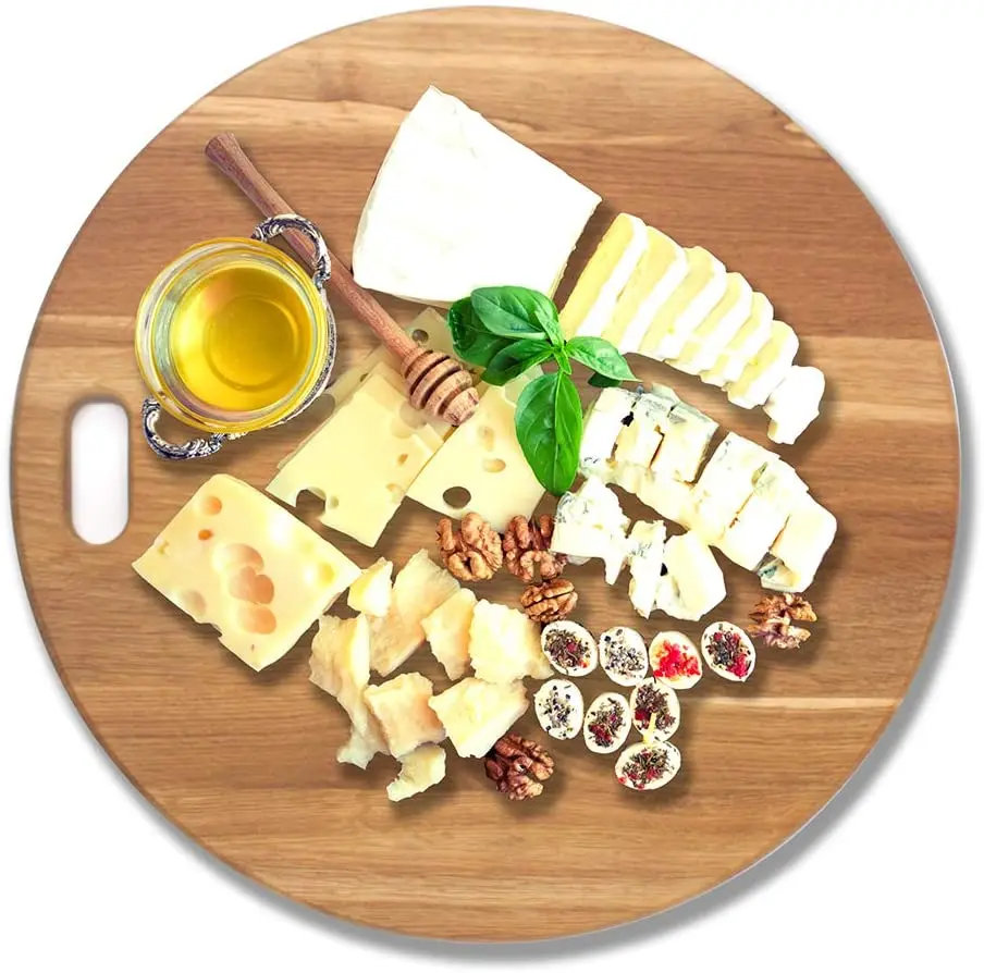 Extra Round Oak Wood Cutting Board Oversized Serving Board Large Cheese Charcuterie Board With Handle for Serving Cheese