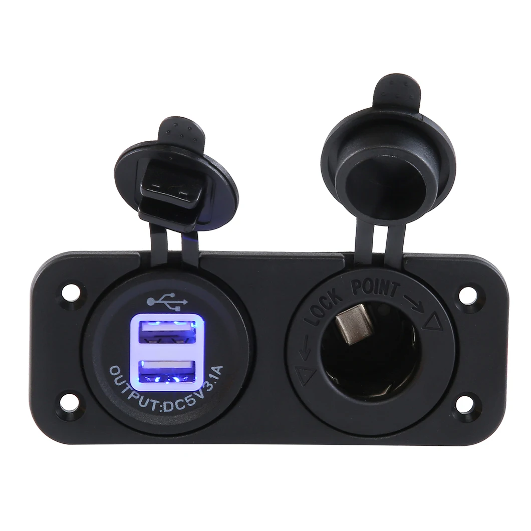 12v Dual USB Charger Power Adapter 2 in 1 Cigarette Lighter Socket 5V 3.1A for Car Motorcycle