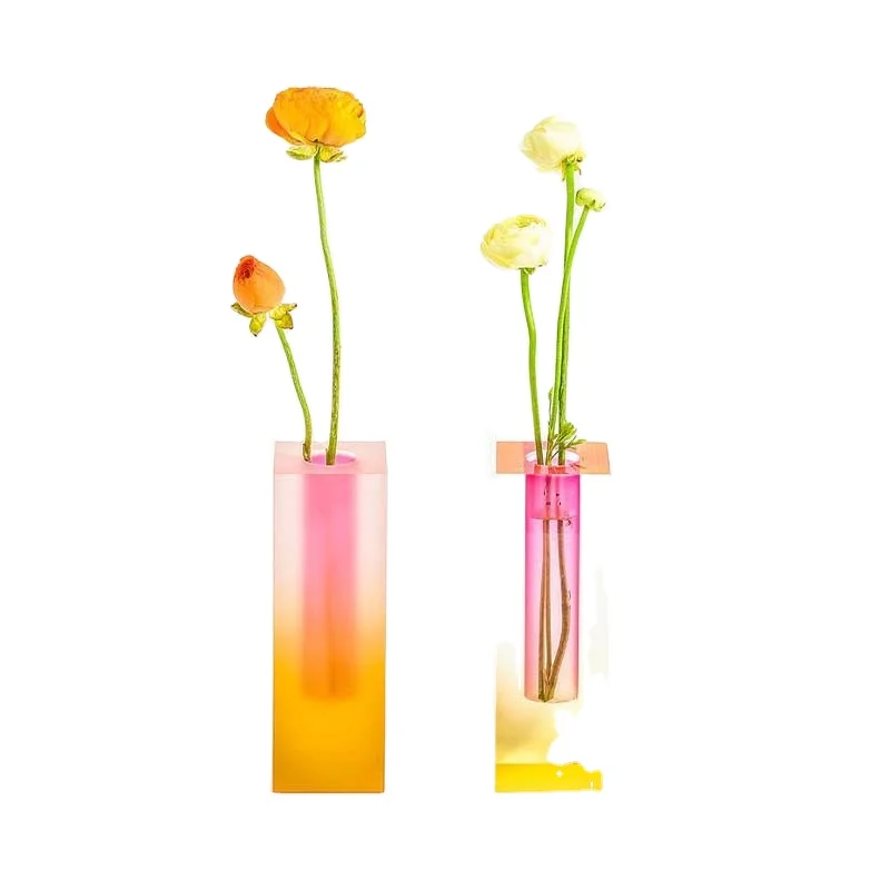 Modern Minimalist European Luxury Table Vases for Decors Color Square Floral Shaped Flower Acrylic Tube Small Vase Acrylic