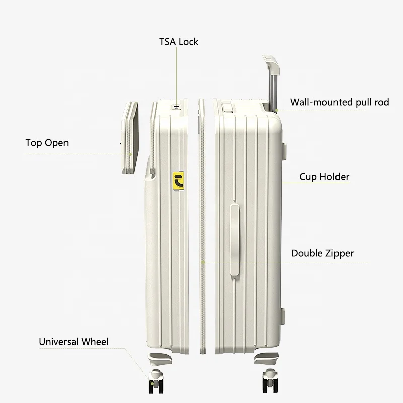 Custom Open Front with TSA Lock Cup Holder Bag 360 Degree Wheels for Travel Luggage Manufacturers Suitcases Luggage
