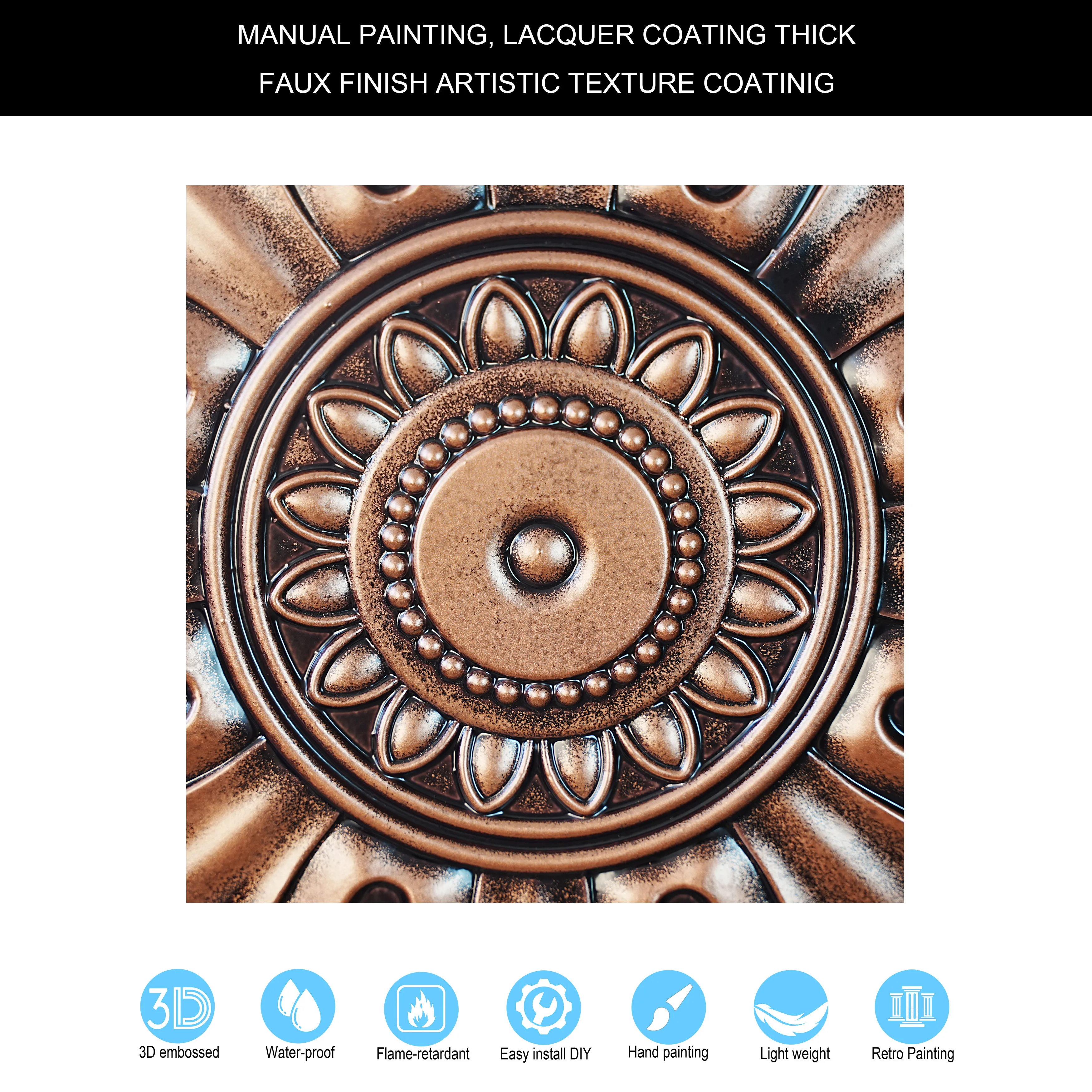 Faux Painting Ceiling Tiles PVC Tin Ceiling Panel Artistic 3D Ceiling Tile for Cafe Club PL17 Traditional copper PAINTSDECOR