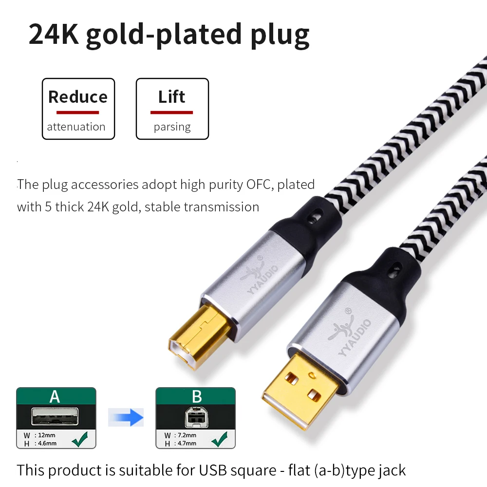 Hi-End OCC silver plated USB audio cable data DAC hifi cable A-B usb cable