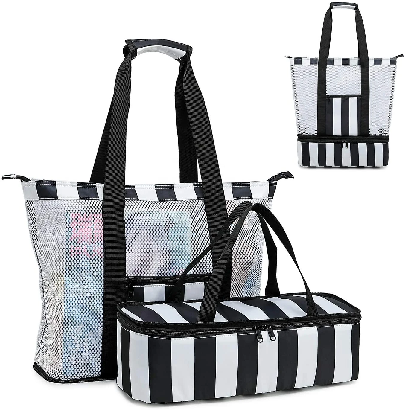 Mesh Beach Tote Bag with Cooler Insulated Detachable Pool  Large Capacity Mesh Beach Bag Tote with Insulated Cooler Bag