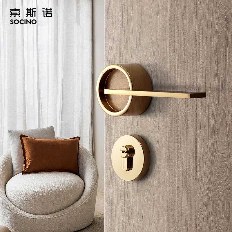 PVD  Gold  Light Luxury Door Handle High Standard Modern Indoor Door Handle For bedroom