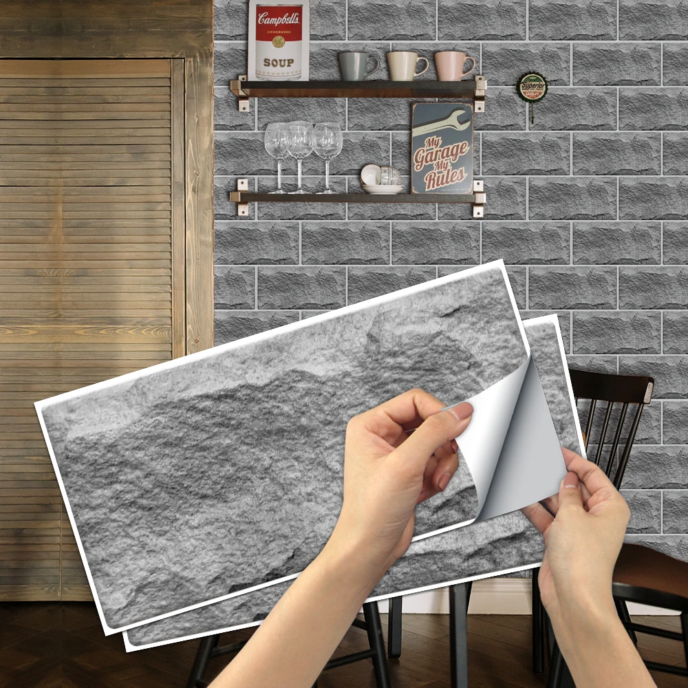 Matte Varnishing 3D Stone Grain Thickening Home Decoration Living Room Renovation Custom Die Cut China Wall Stickers Supplier