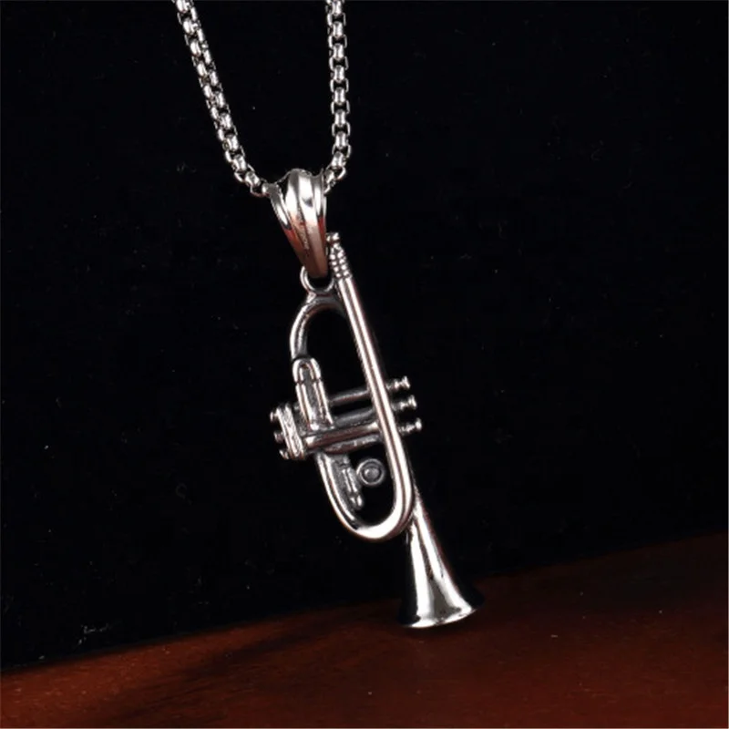 Wholesale fashion 316l stainless steel jewelry musical instrument trumpet necklace for men