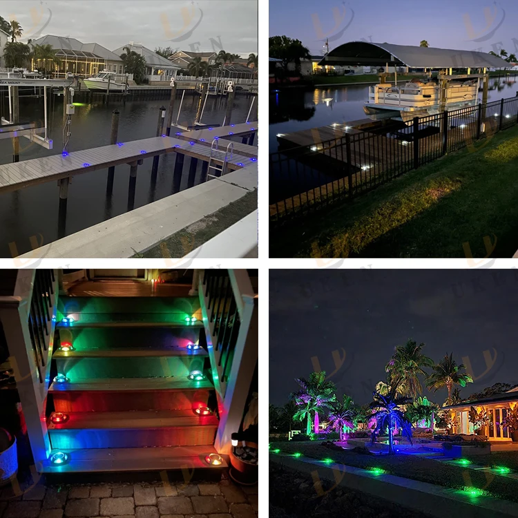 Bright Yard Pathway Lighting Ground Mounted Blue Green White 3 Colored LED Road Markers Lamp Wireless Solar Panel Dock Light
