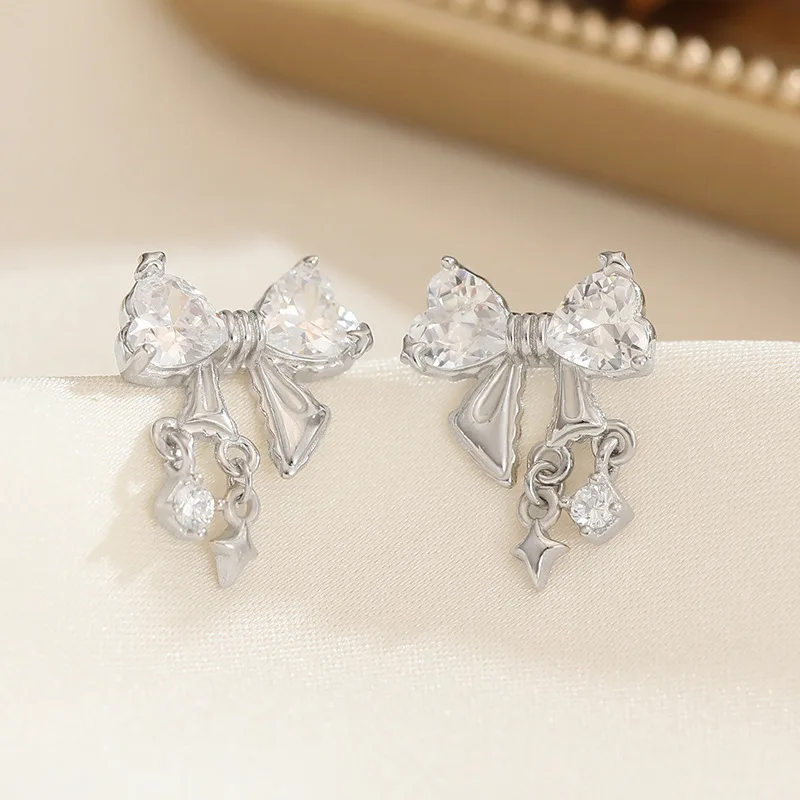 S925 Sterling Silver Star Bow Zircon Jewelry Necklace INS Style Korean Internet Celebrity Niche Design Sense Clavicle Chain