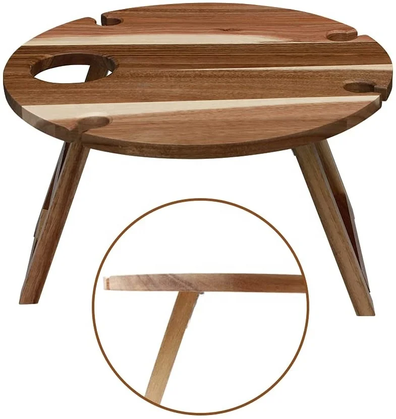 Outdoor Wine Picnic Table, Large Folding Portable Bamboo Snack & Cheese Tray with 4 Wine Glasses Holder for Concerts at Park