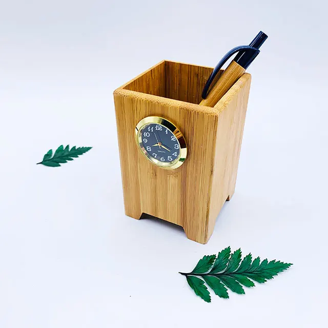 Custom - made office square shelf pencil organization shelf container bamboo wood pen holder