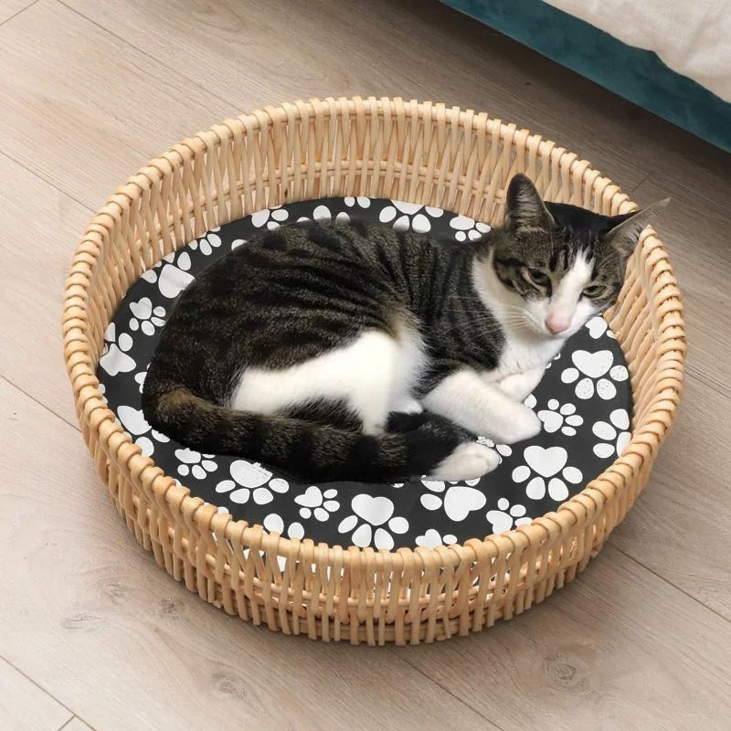 2024 Custom Handmade natural wicker rattan wooden cat nest dog nest pet bed for cat house dog house all seasons